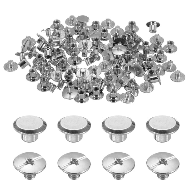 Uxcell 50 juegos de tornillos Chicago M5 x 5mm, tornillos de cabeza Phillips de metal para unir remaches de cuero, tono plateado