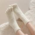 thumbnail image 3 of Women Solid Color Fuzzy Plush Toe Socks Winter Warm Soft Coral Fleece Five Finger Home Sleep Socks Thermal Slipper Socks, 3 of 20
