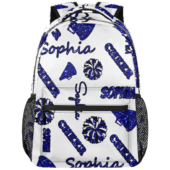 Jiaoprinted Custom Cheer Backpack Personalized Cheerleader Backpack Bag Cheer Coach Casual Travel Daypack for Cheerleading Gifts, Blue Glitter