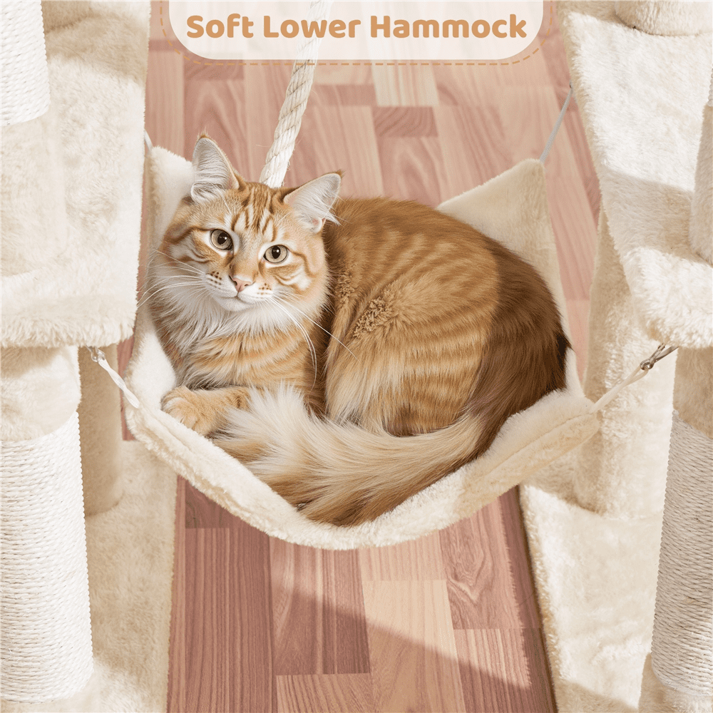 Yaheetech 63 Inch Multilevel Cat Tree with Hammock and 7 Scratching Posts, Beige