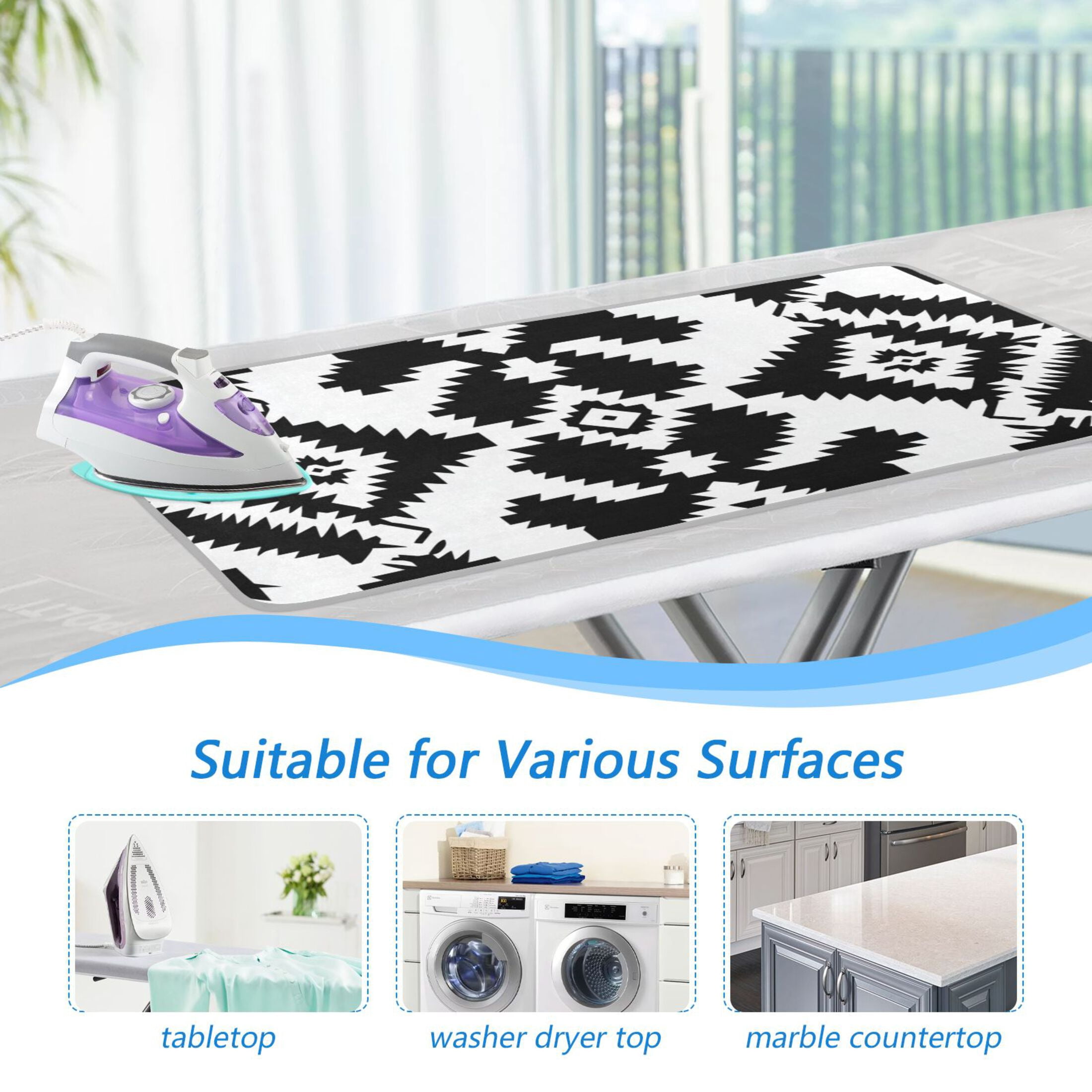 Black Symmetrical Abstract Patterns Ironing Mat Blanket Portable Travel Ironing Pad Heat Resistant Pad 47.2" x 27.6”