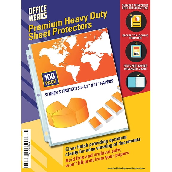 Heavy Duty Clear Sheet Protectors, 8.5" x 11", 100 Pack, Top Load,Reinforced Holes, Acid-Free/Archival Safe