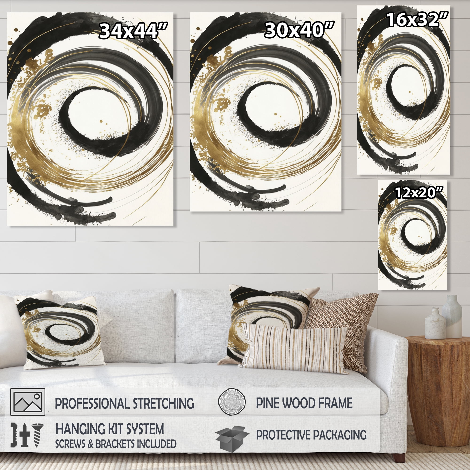 Designart Black And Gold Curves IV Canvas Wall Art