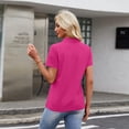 thumbnail image 4 of Women's Short Sleeve V Neck Polo Shirts Summer Collared Tops Casual Loose Tees Tops,Hot Pink M, 4 of 5