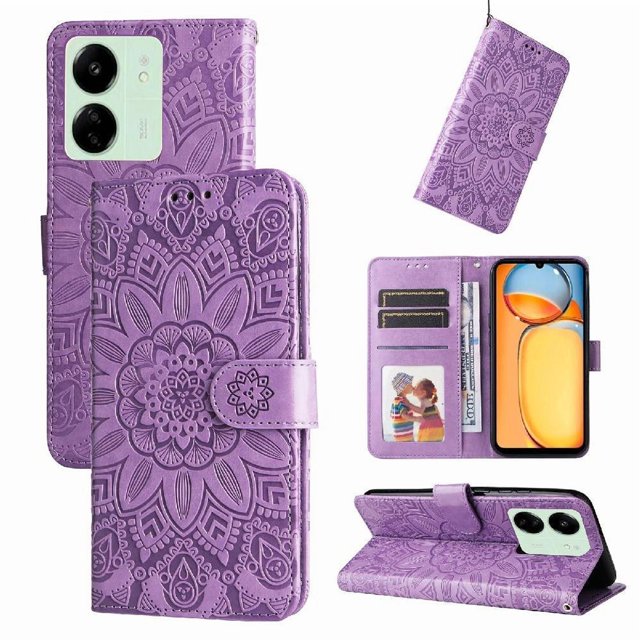 Funda tipo cartera GANGXUN para Xiaomi Redmi 13C 4G , diseño girasol, cuero PU, soporte, cierre magnético, tarjetero