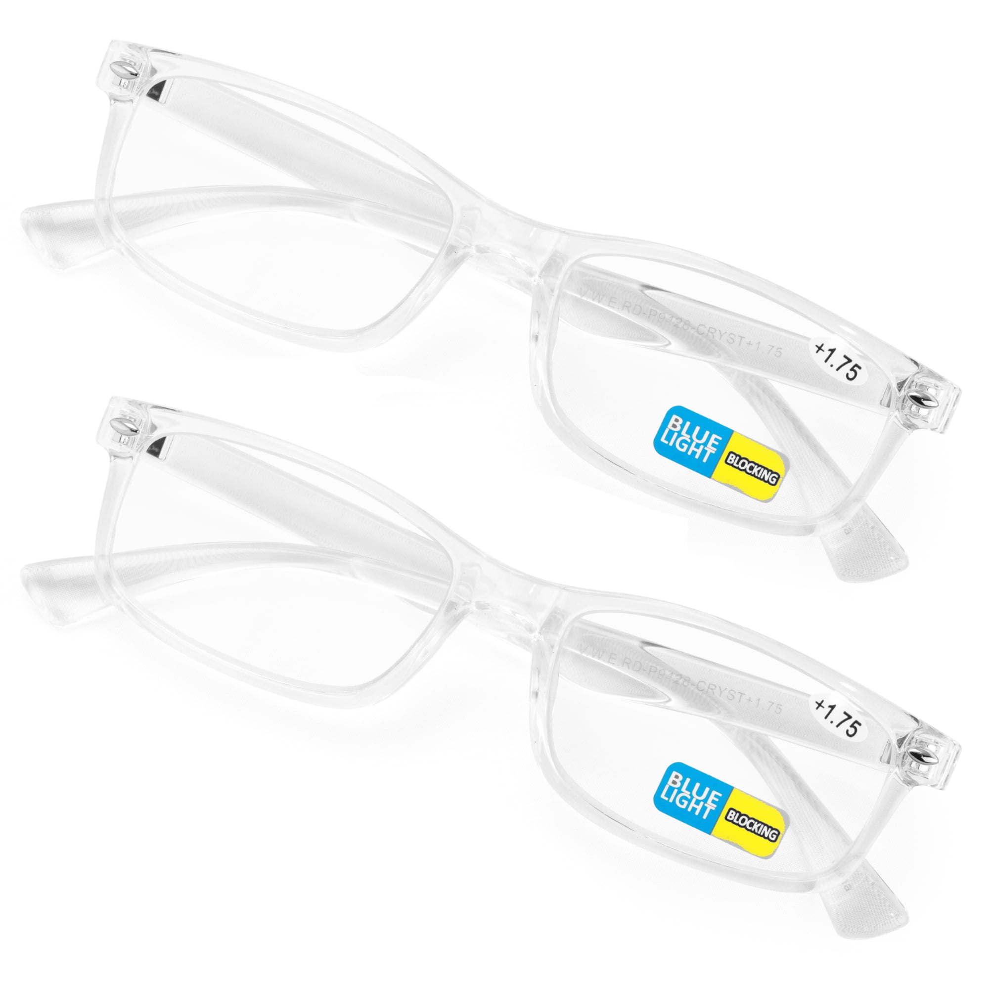 2 Pairs Transparent Clear Rectangular Modern Glasses Reading Readers Anti Blue Light UV Eye Protection +0.00