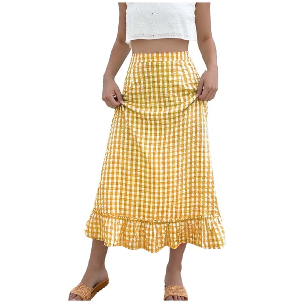 Faldas de Cintura Elástica para las Mujeres Vestidos de Playa de Moda de Verano con Bolsillos, Faldas Casuales para las Mujeres de Verano