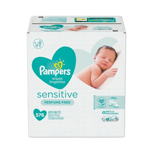 Pampers Sensitive Baby Wipes, White, Cotton, Unscented, 72Pack, 8