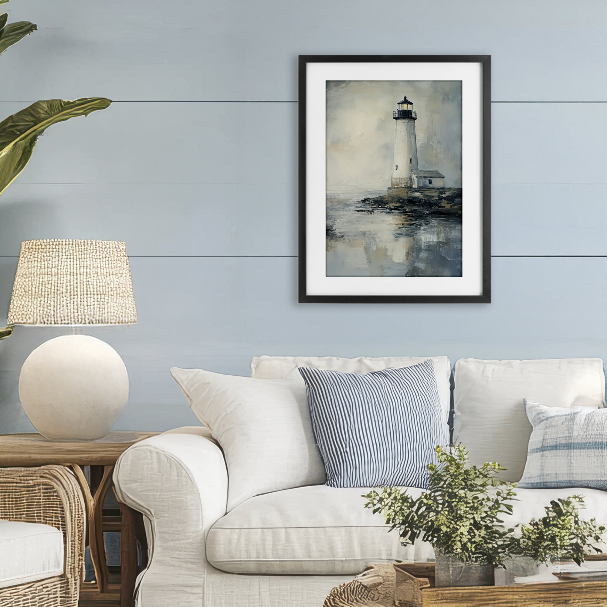 Stupell Industries Moody Lighthouse Reflecting Black Framed Print Under Glass, design by Petal Prints Design
