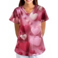 thumbnail image 3 of Valentine Day Nursing Scrubs Womens Short Sleeve Quick Dry V Neck Uniforms Love Heart Print Cute Medical Scrub Tops with Pockets Wine L, 3 of 5