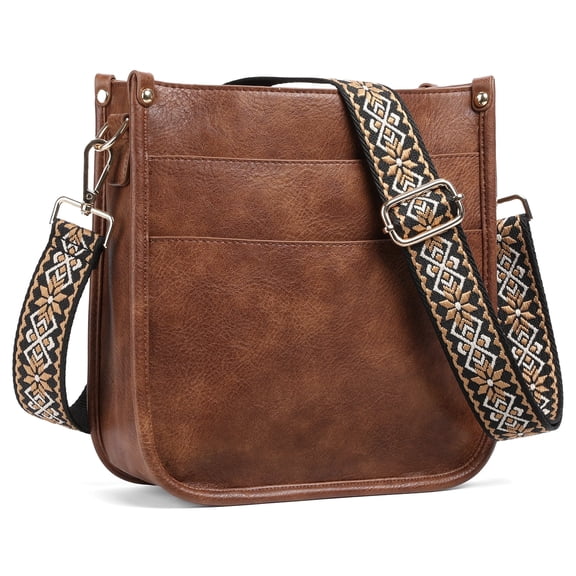 KALUNMA Women Crossbody Bags Trendy Vegan Leather Shoulder Handbags With Wide Bohemian Style Strap