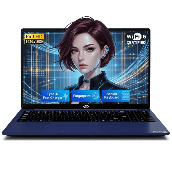15.6" FHD Laptop 16GB RAM 1TB SSD Intel N150 Processor (Beat i3-1115G4, Up to 3.6GHz) with Backlit Keyboard Fingerprint Wi-Fi 6 BT5.2 65W Type-C Blue