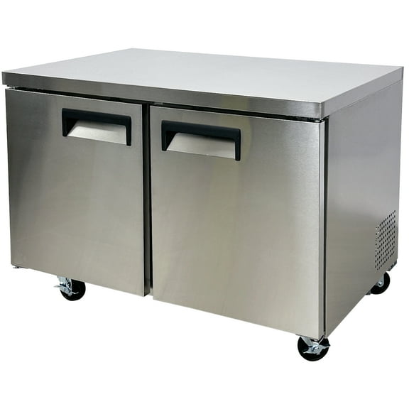 48" Undercounter Refrigerator – 12 Cu. Ft. 115V R290 Commercial Cooler NSF/ETL Stainless Steel, 2 Door, 1/5 HP