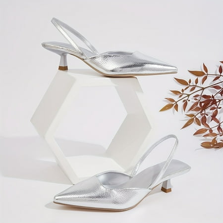 

Women s Rhinestone Buckle Decor Chunky Low Heels Shoes Elegant Point Toe Dress Shoes Metallic Slip On Shoes