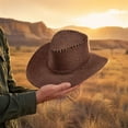 thumbnail image 3 of Joernso Western Cowboy Hat with Windbreak Rope for Men, Wide Brim Linen Sun Hat for Outdoor Travel, Halloween Cosplay Costume, Breathable Fedora Hats for Party, 3 of 8