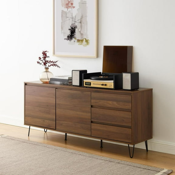 Crosley Furniture Teagan Mid Century Record Storage Sideboard Buffet Cabinet