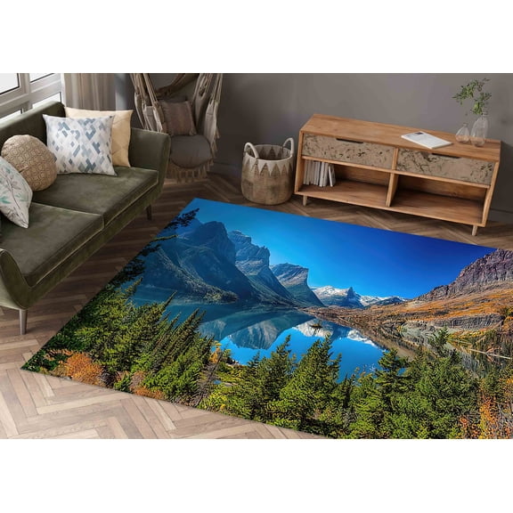 Saint Mary Lake and Wild Goose Island Rug, Landscape Rug, Wild Goose Island Rug, Office Decor Rugs, Nature View Rugs, Thick Rug, Home Decor, 3.3'x5' - 100x150 cm