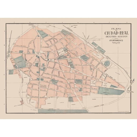 Historic Map - Ciudad Real Spain - Martin 1911 - 31.05 x 23 - Vintage Wall Art