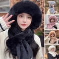 thumbnail image 2 of Winter Hat Scarf Solid Color Plush Furry Cross Knitted Cold-proof Soft Windproof Lady Scarf Hat for Skating, 2 of 10