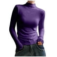 thumbnail image 3 of Feancey Mock Neck Long Sleeve Tops for Women Solid Color Basic Tees Fall Casual Turtleneck T Shirts Dressy Trendy Going Out Blouses Purple XL, 3 of 6