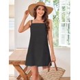 thumbnail image 3 of Fiophy 100% Linen Dress Square Neck Sleeveless Spaghetti Strap Summer Casual Above Knee Length Vacation Short Mini Dresses,Black,L, 3 of 7