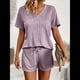 thumbnail image 5 of Conjunto de Pijama de Dos Piezas para Mujer, con Camiseta de Corta y Pantalones Cortos, de Punto Acanalado. Púrpura M, 5 of 7