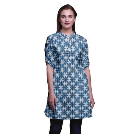 Bimba Roll Up Sleeve Kurti For Women Printed Mandarin Collar Short Kurti Tops