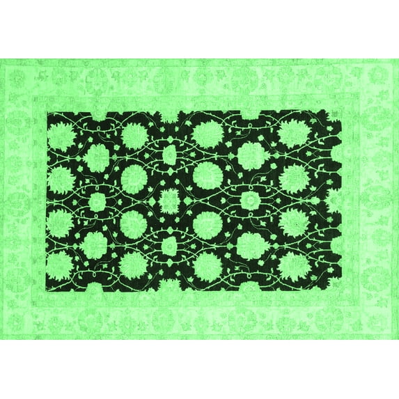 Ahgly Company Indoor Rectangle Oriental Emerald Green Traditional Area Rugs, 2' x 4'