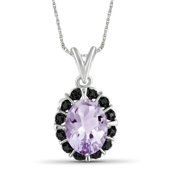 JewelersClub Silver Necklaces for Women –Silver Necklace for Women .925 Sterling Silver – Pink Amethyst Necklace Centerpiece, Black Diamond Accents – Hypoallergenic Pendant