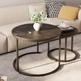 thumbnail image 2 of Coffee Table Nesting White Set Of 2 Side Set Golden Frame Circular Round And Marble Pattern Wooden Tables, Living Room Bedroom Apartment Modern Industrial Simple Nightstand, 2 of 9