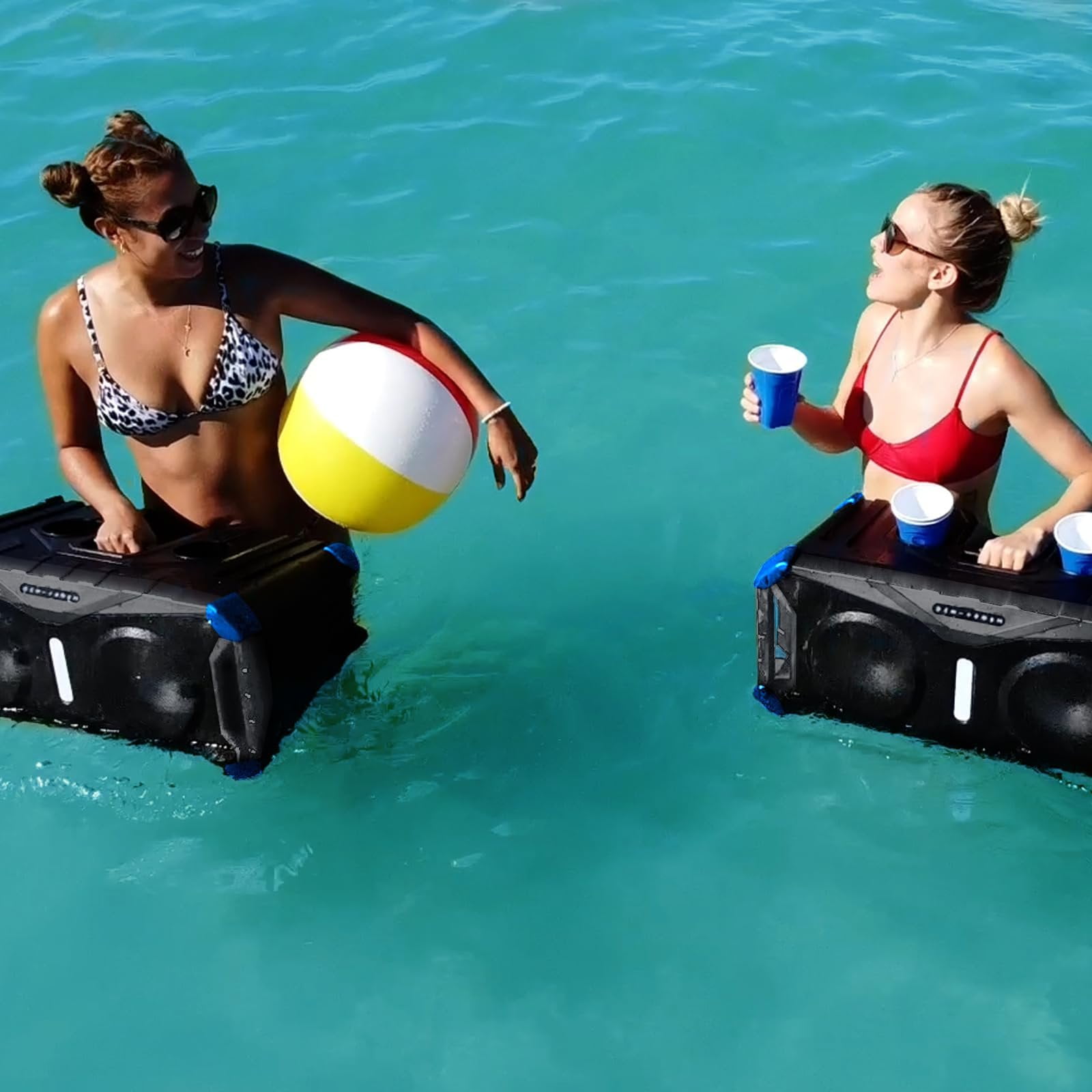 Gemini Sound SoundSplash 400W Floating Waterproof Wireless Bluetooth Speaker, LED Light Show, Dual 8 Woofers & NFC Pairing - Perfect for Pool Parties, Beach, Travel & Home Fun Blue/Gray