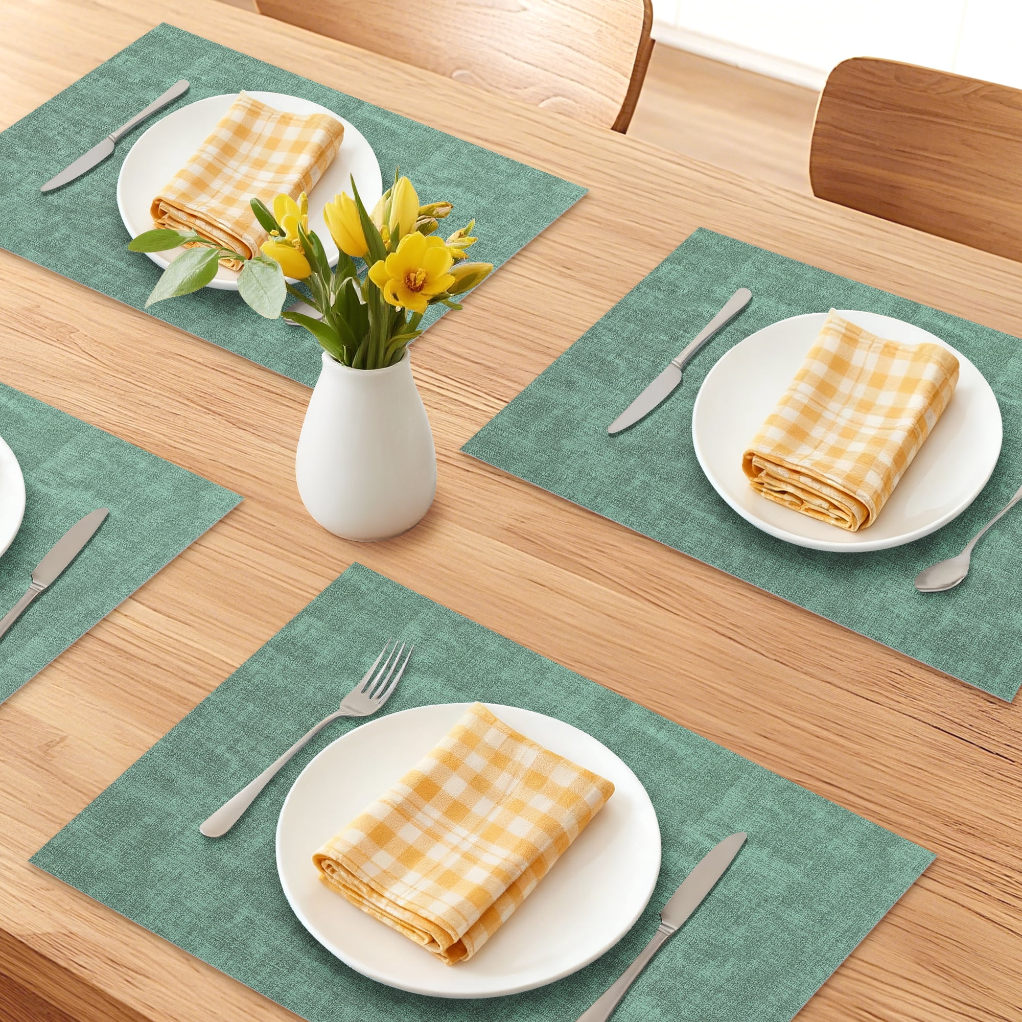 Unique Bargains 6pcs Stylish Faux Leather Placemats Teal 16.9"x11.8"