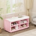 thumbnail image 5 of AIUUCS Hall Tree with Bench and Shoe Storage, Entryway Bench with Sliding Door Cabinet, Removable Padded, Metal Wall Hooks and Adjustable Storage Compartments, for Entry, Hallway, Living Room, Pink, 5 of 9