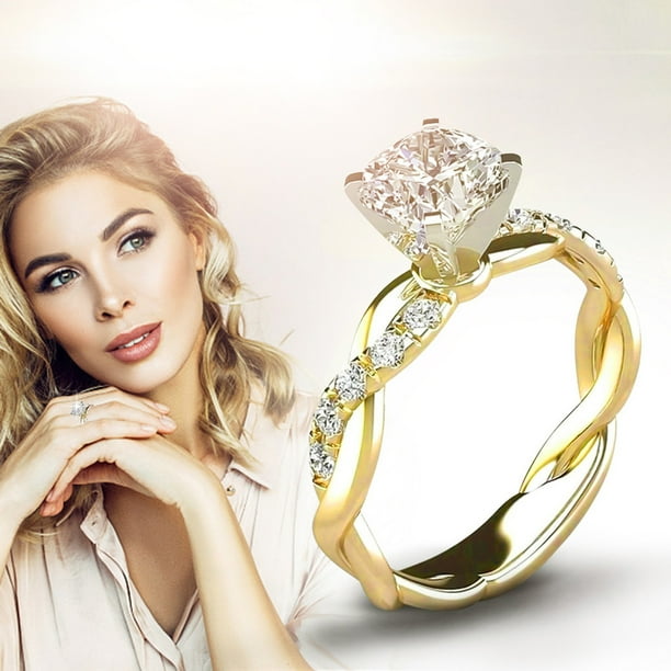 Juego de anillos de boda de compromiso elegante con diamantes de