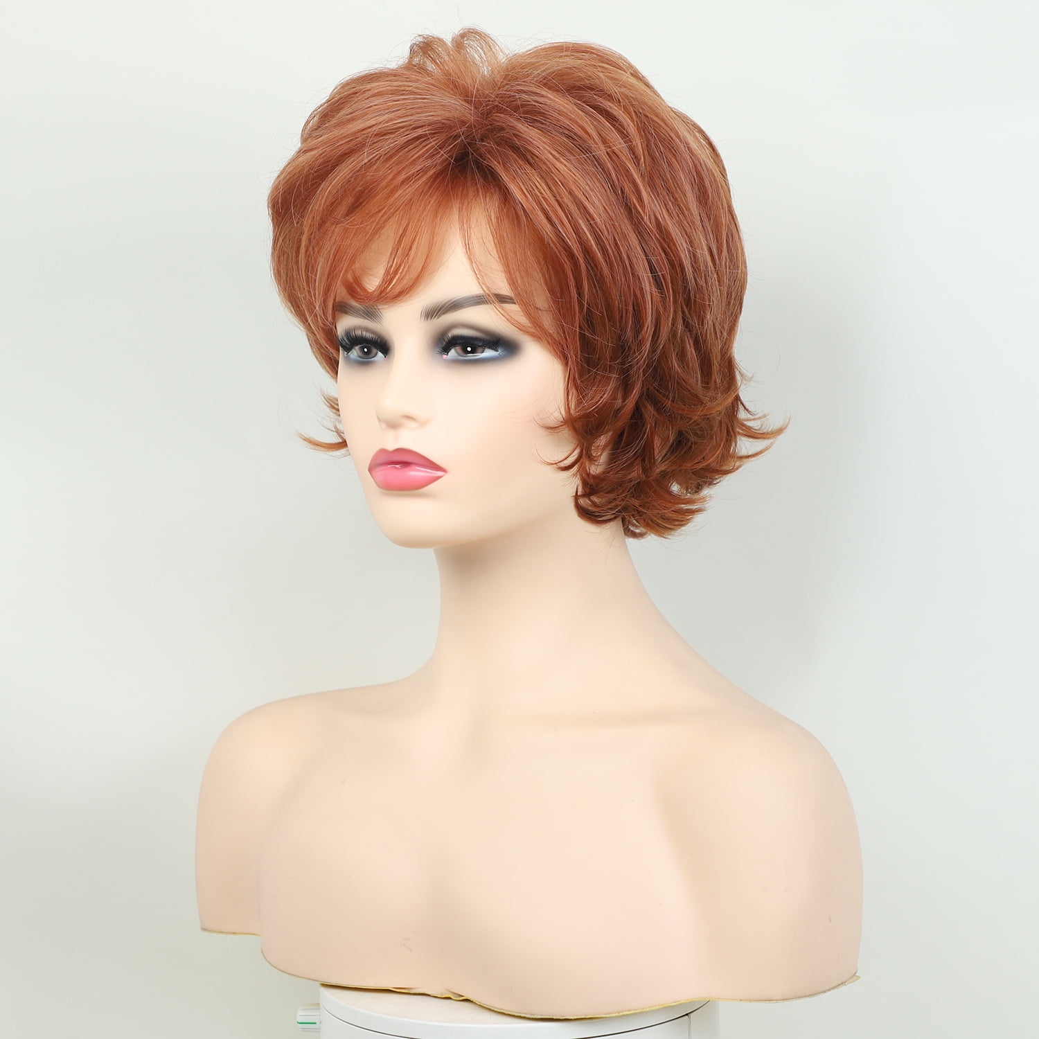 Auburn Short Layered Wig Heat Resistant Side Bangs Natural Synthetic Hair Women