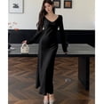 thumbnail image 3 of Vestido largo de una pieza blanco satinado de otoño con temperamento, nuevo y elegante, para mujer, con escote en V, cintura delgada, manga larga, ajustado, ropa de fiesta, bata, 3 of 5
