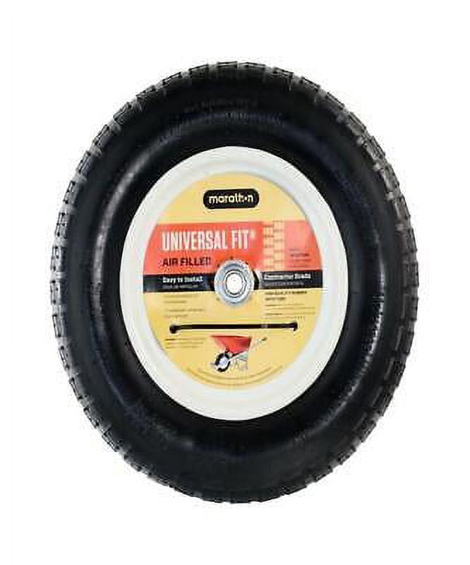 1 Pc, Marathon Universal Fit 8 In. D X 14.5 In. D 300 Lb. Cap. Centered Wheelbarrow Tire Rubber 1 Pk