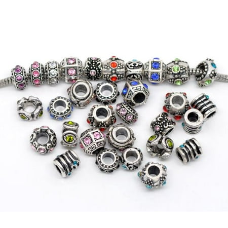 Stretch Clear Rhinestone Ten (10) of Assorted Crystal Rhinestone Beads Charms Spacers Beads. Compatible With Most Major Charm Bracelets. ()