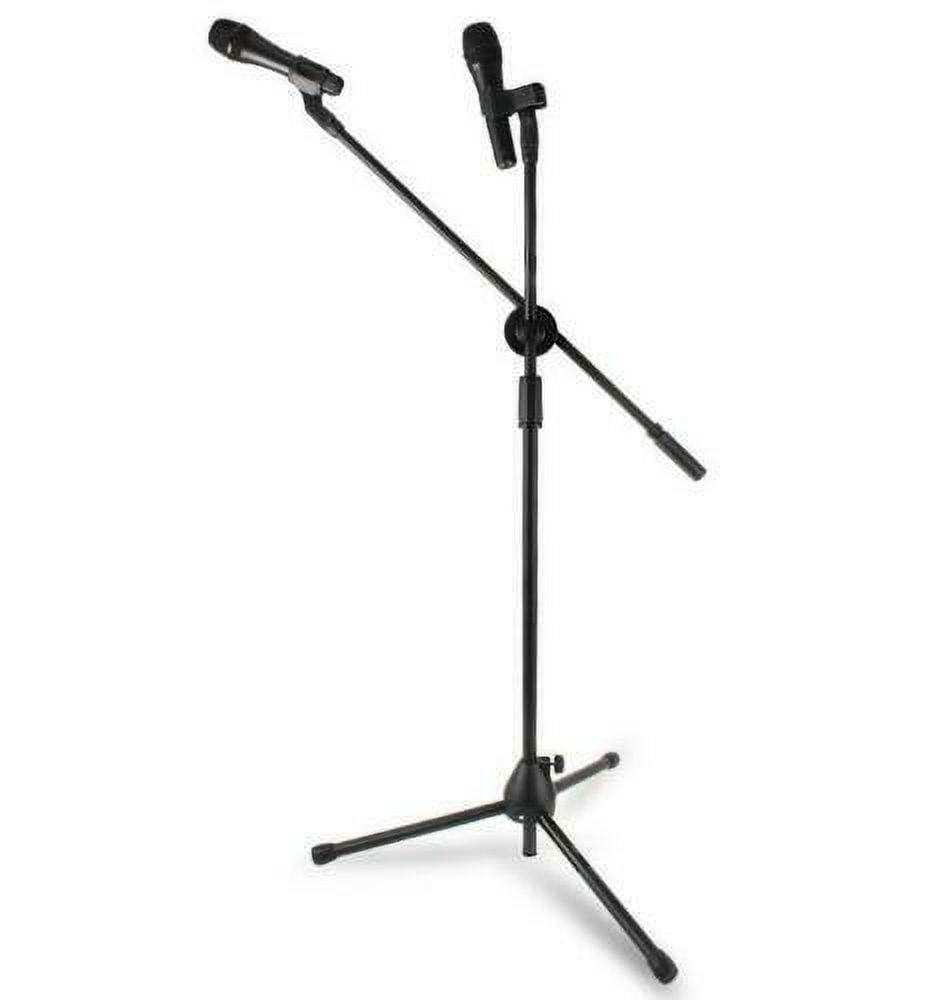 PreAsion Microphone Mic Stand Foldable Tripod 360° Rotating Microphone Stand with Extending Boom Arm and Dual Mic Holder