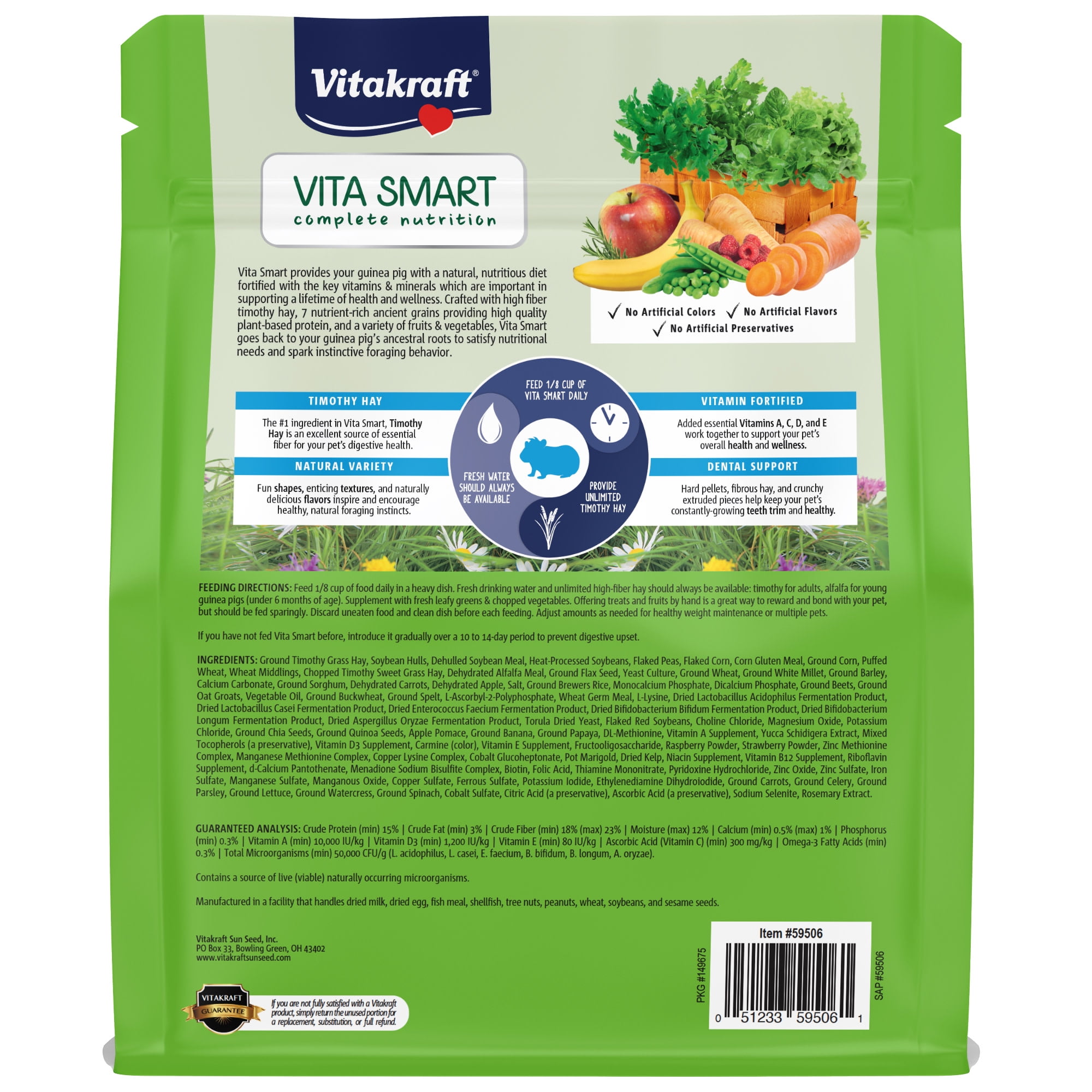 Vitakraft Vita Smart Natural Forage Blend Guinea Pig Food, 4lb