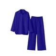 thumbnail image 5 of Ktyne Linen Sets for Women 2 Piece 2025 Summer Casual Half Sleeve Crewneck Cotton Linen Shirts Wide Leg Linen Pants Sets Fashion Linen Pants Set for Women Royal Blue 3XL, 5 of 6