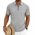thumbnail image 5 of DDAPJ pyju Mens Knit Polos Shirts Quarter Zip Short Sleeve Business Casual Shirts Lightweight Textured Golf Polos Gray L, 5 of 8
