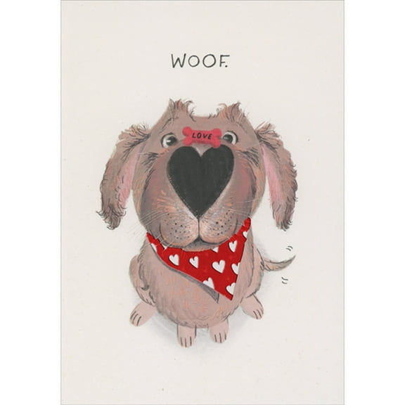 Designer Greetings Woof: Dog with Red “Love” Bone Balanced on Nose Funny / Humorous Valentine's Day Card from Dog