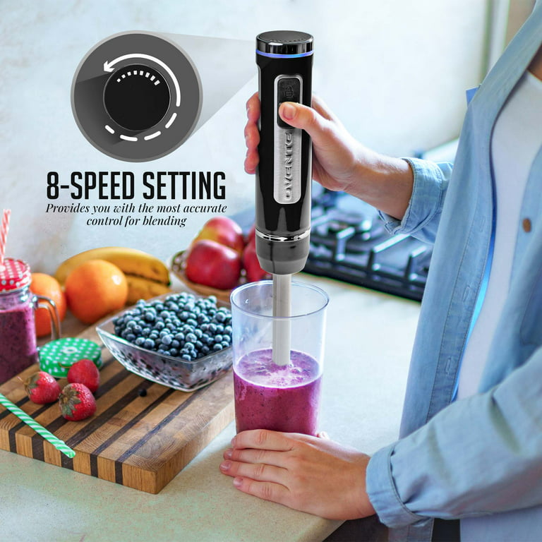 Ovente Electric Cordless Immersion Hand Blender 200 Watt 8-Mixing Speed  with Stainless Steel Blades, Heavy-Duty Portable & Rechargeable Perfect for  Smoothies, Puree Baby Food & Soup, Black HR781B 