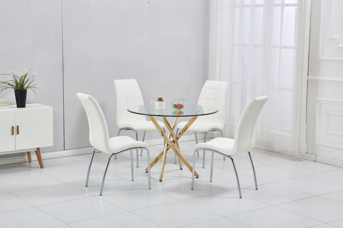 60 W x 36 D x 30 H Contemporary Tempered Glass Top Dining Table with Durable Metal Base Silver Finish Meridian Furniture Xander Collection Modern