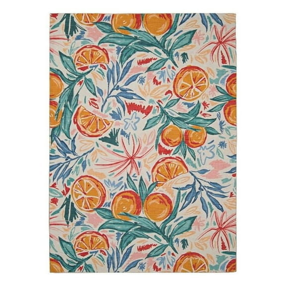 Linon Indoor Outdoor Machine Washable Marin Area 5'x7' Rug in Ivory and Orange