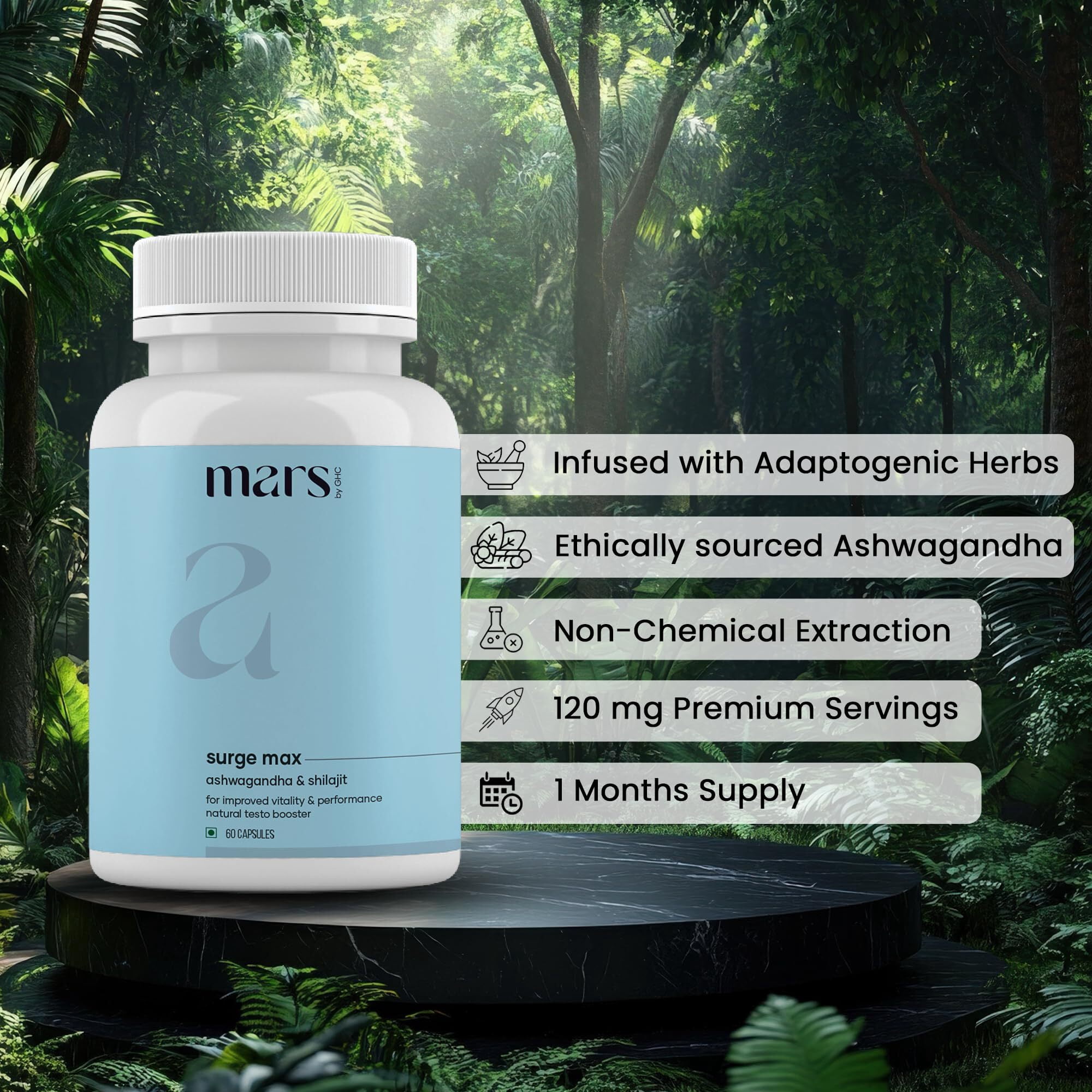 Mars by GHC Surge Max | Contains Shilajit, Ashwagandha, Gokshura, Safed Musli Capsules | Helps Boosttamina | Helps Maintain Overall Health (pack of 1)