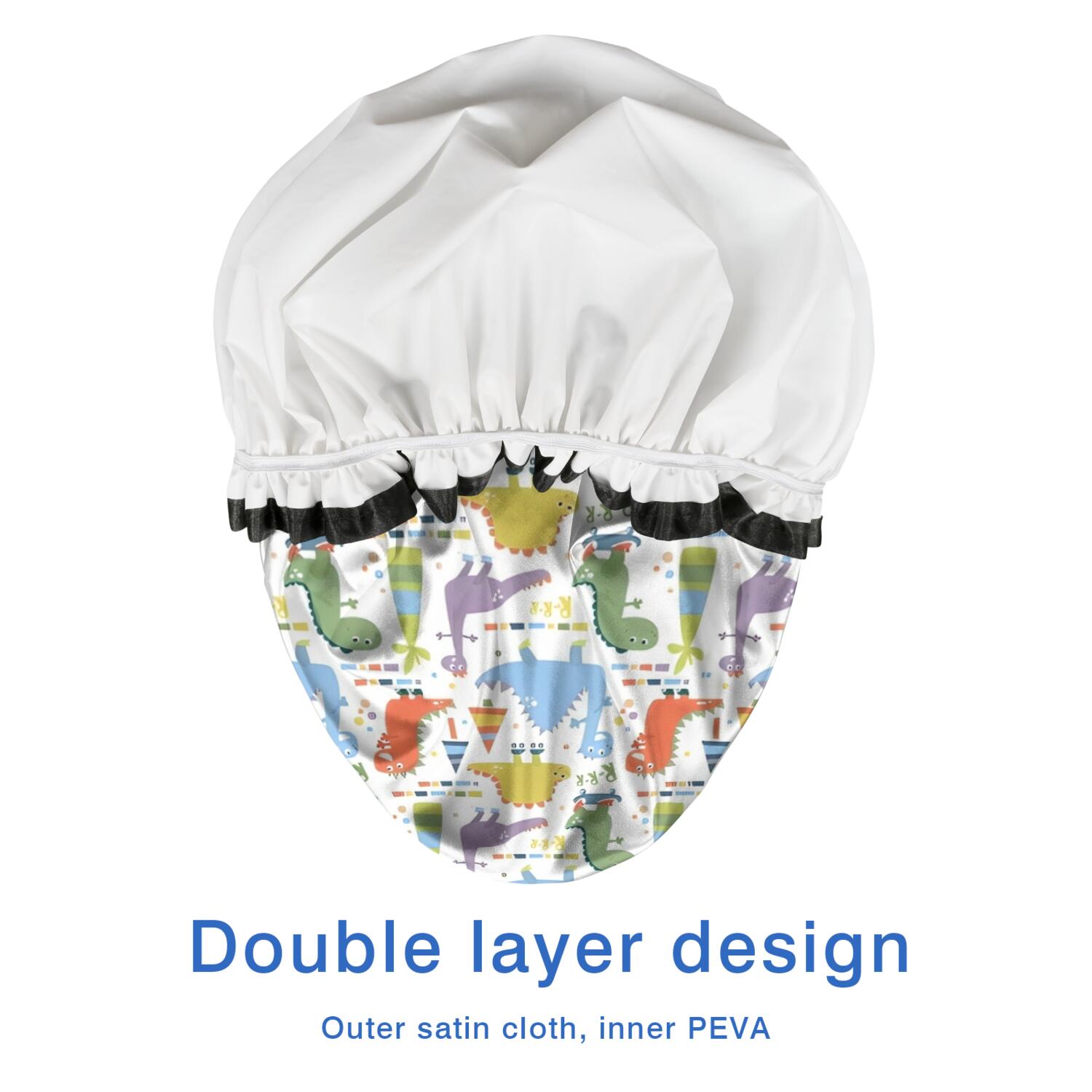 Shower Caps,Colorful Dinosaurs Skating Pattern Waterproof Shower Cap for Women 4 Pieces,Double Reusable Hair Cover for Shower PEVA Elastic Stretch Hem