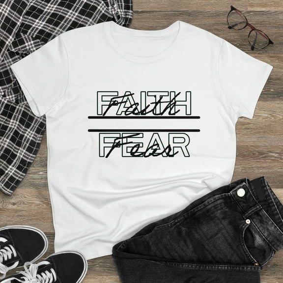 Women's Cotton Tee, Faith Over Fear, Relaxed Fit, Short Sleeve T-Shirt