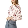 thumbnail image 2 of Allegra K Women's Ruffled Sleeve Blouse Frill Neck Self Tie Elegant Chiffon Floral Top L Ivory, 2 of 6